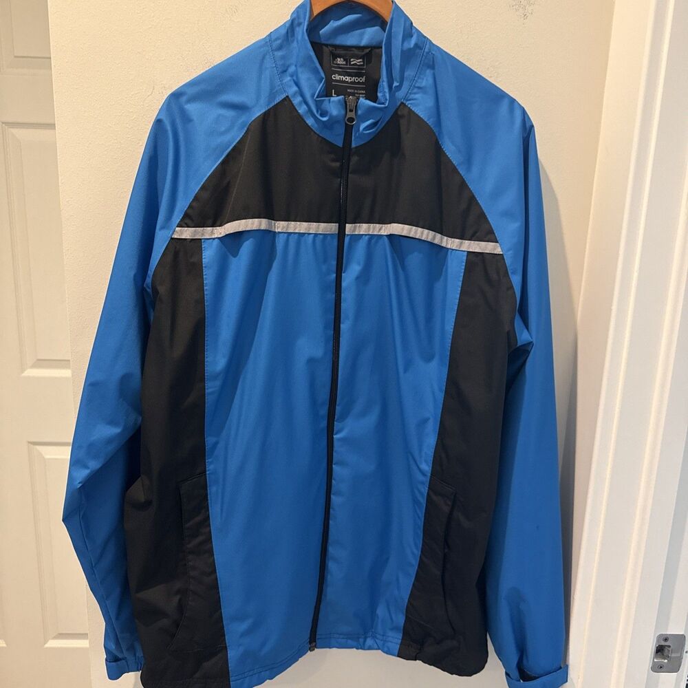 Adidas Climaproof Golf Jacket Mens Large Blue Black Full Zip Windbreaker